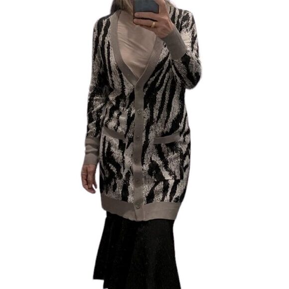 NEW Lisa Rinna Collection Zebra Prints Pockets Buttons Front Cardigan.Size XS - Picture 1 of 12